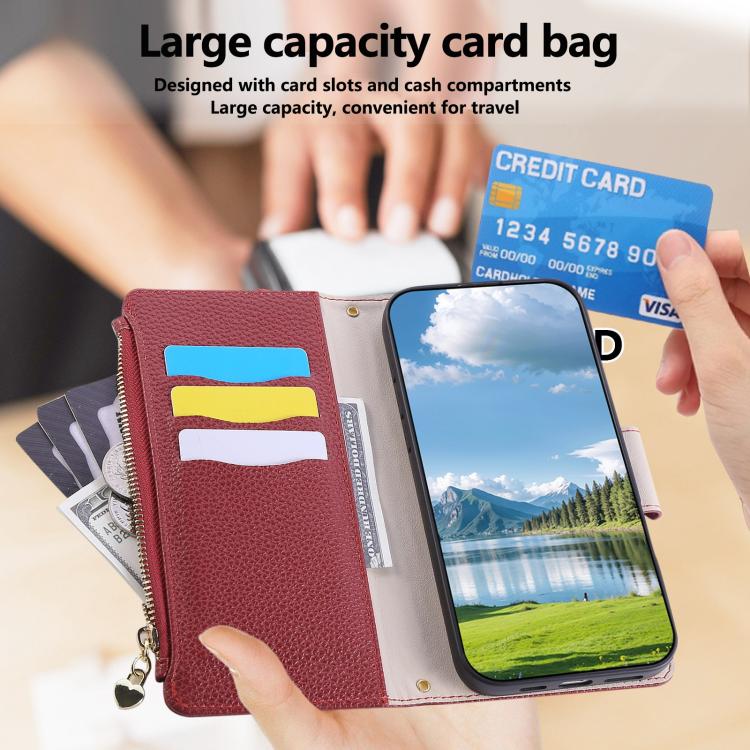 Funda de cuero tipo billetera con hebilla redonda y cremallera para Samsung Galaxy Note20 Ultra con correa cruzada (roja)