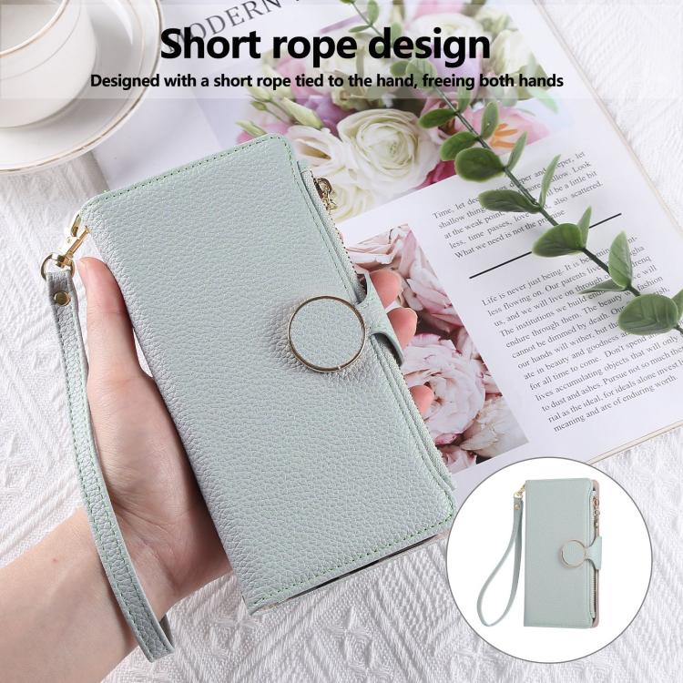 Funda de cuero tipo billetera con hebilla redonda y cremallera para Samsung Galaxy A24 5G con correa cruzada (azul cielo)
