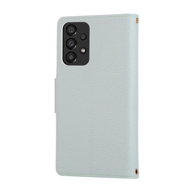 Funda de cuero con hebilla redonda y cremallera para Samsung Galaxy A33 5G, con correa cruzada (azul cielo)