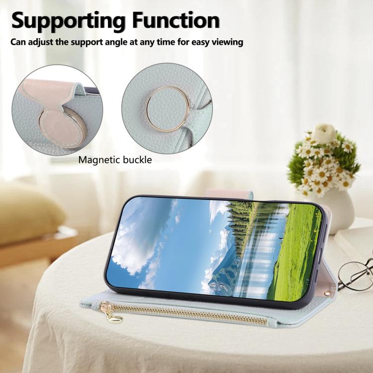 Funda de cuero con hebilla redonda y cremallera para Samsung Galaxy A33 5G, con correa cruzada (azul cielo)