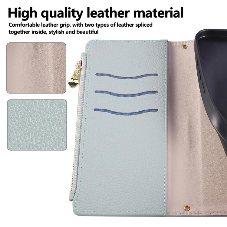 Funda de cuero con hebilla redonda y cremallera para Samsung Galaxy A33 5G, con correa cruzada (azul cielo)