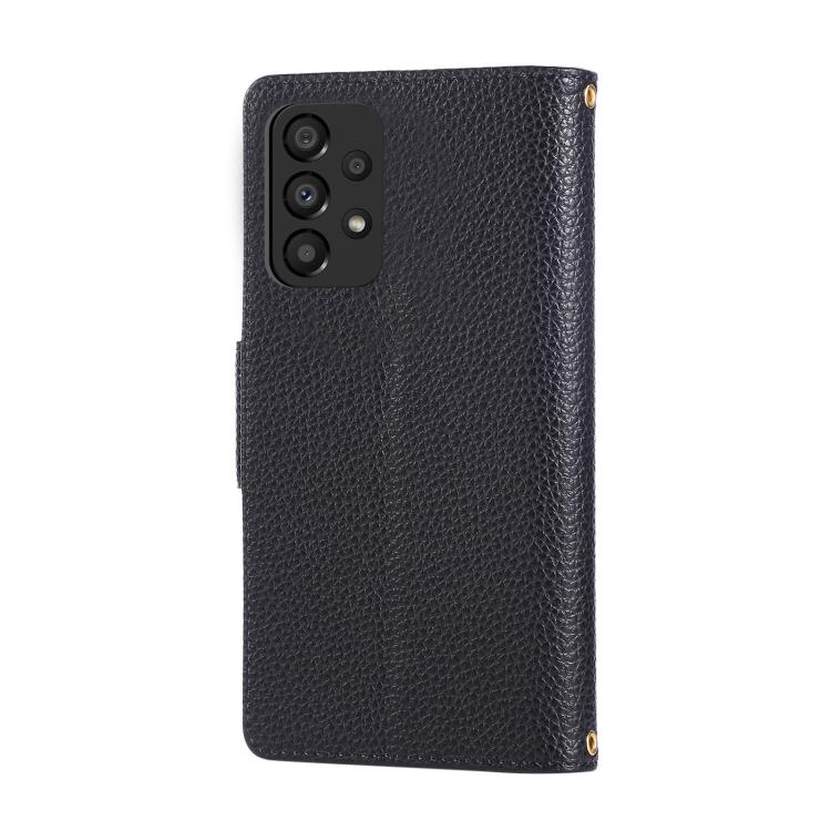 Funda de cuero con hebilla redonda y cremallera para Samsung Galaxy A53 5G, con correa cruzada (negro)