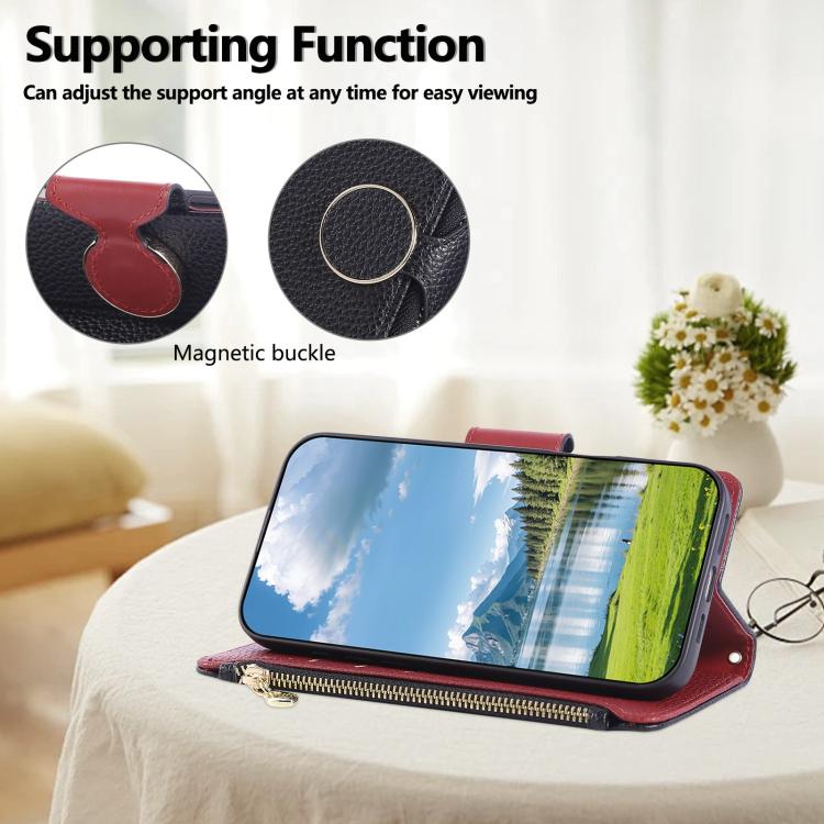 Funda de cuero con hebilla redonda y cremallera para Samsung Galaxy A53 5G, con correa cruzada (negro)