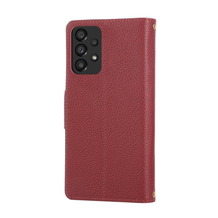 Funda de cuero tipo billetera con hebilla redonda y cremallera para Samsung Galaxy A13 4G/5G con correa cruzada (roja)