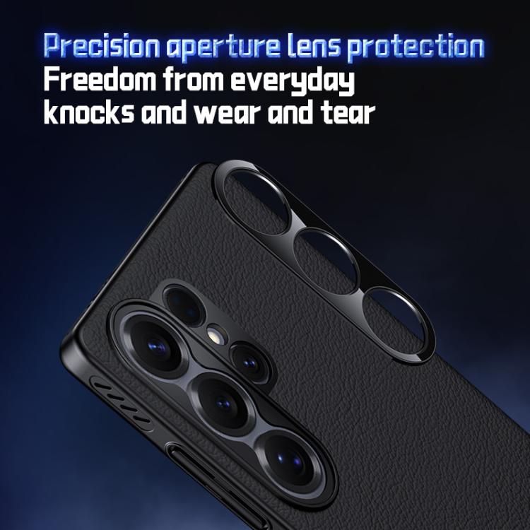 Funda híbrida de PC de cuero liso con protección suave y refrescante para Samsung Galaxy S24 Ultra 5G (gris)