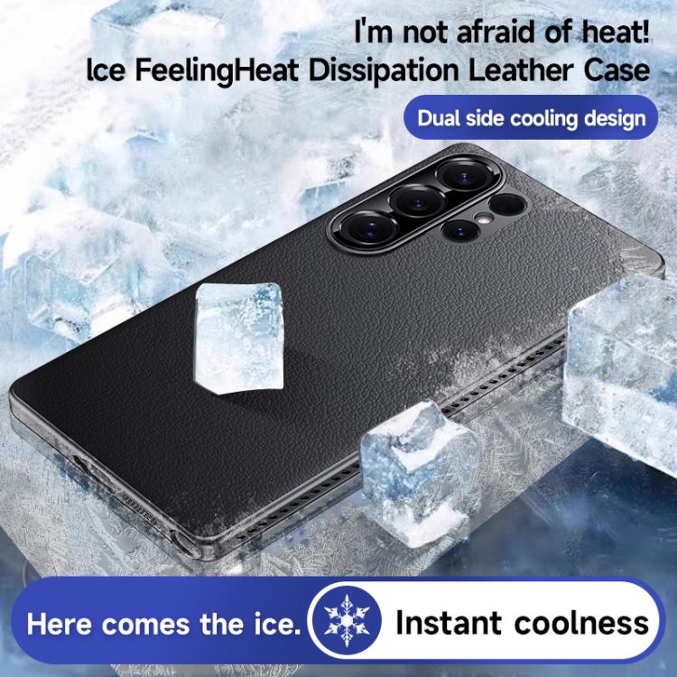Funda híbrida de PC de cuero liso con protección suave y refrescante para Samsung Galaxy S25 Ultra 5G (marrón)