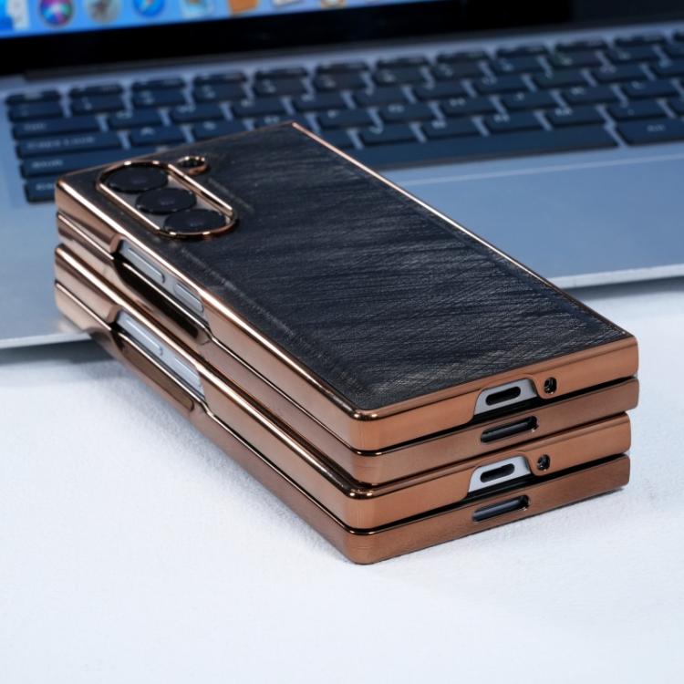 Funda de franela con textura de fibra de bambú y película templada para Samsung Galaxy Z Fold5 (azul)