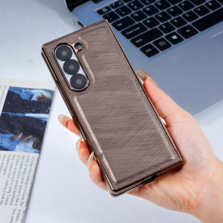 Funda de franela con textura de fibra de bambú y película templada para Samsung Galaxy Z Fold5 (azul)