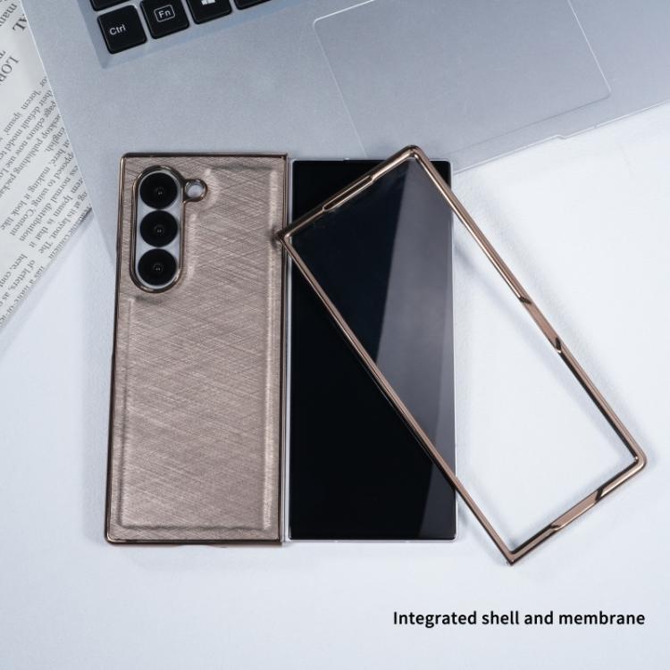 Funda de franela con textura de fibra de bambú y película templada para Samsung Galaxy Z Fold3 5G (gris plateado)