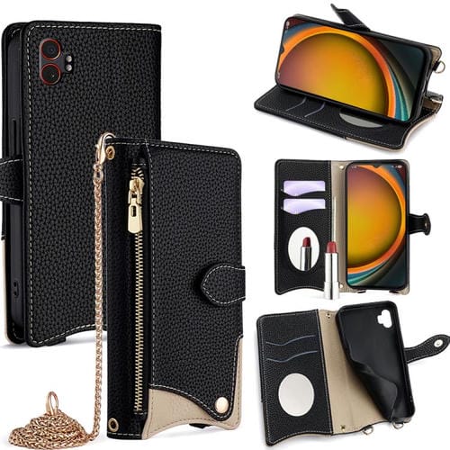 Funda de cuero con cadena cruzada y cola de pez para Samsung Galaxy XCover7 Pro (negro)