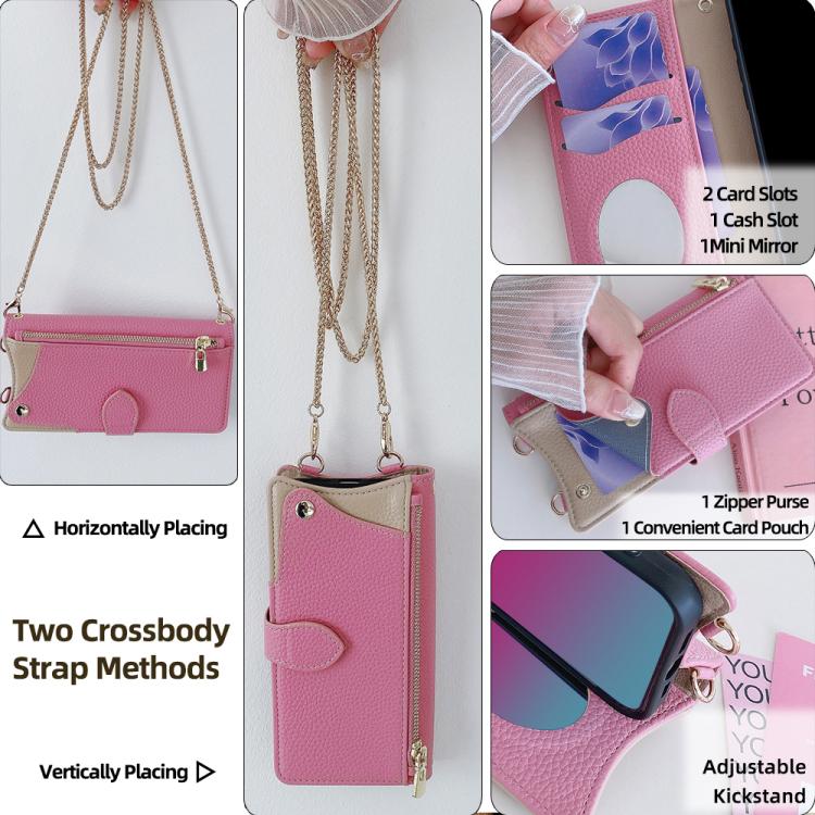 Funda de cuero de lichi con diseño de cola de pez y cadena cruzada para Samsung Galaxy XCover7 Pro (rosa)