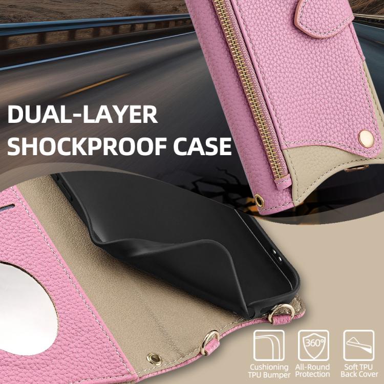 Funda de cuero de lichi con diseño de cola de pez y cadena cruzada para Samsung Galaxy XCover7 Pro (rosa)