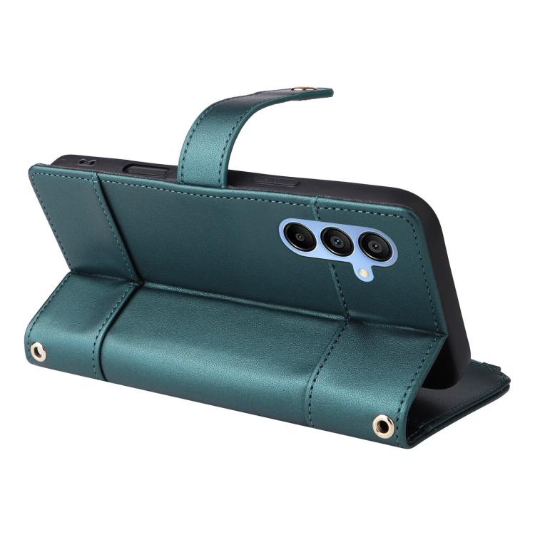 Funda de cuero tipo cartera con cremallera y bloqueo RFID para Samsung Galaxy A15 5G (verde)