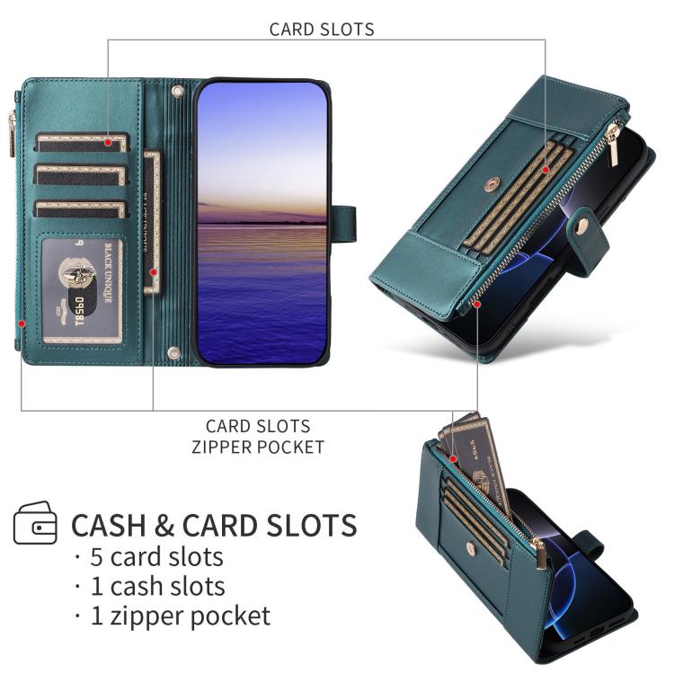 Funda de cuero tipo cartera con cremallera y bloqueo RFID para Samsung Galaxy A15 5G (verde)