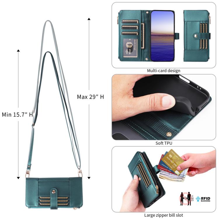 Funda de cuero tipo cartera con cremallera y bloqueo RFID para Samsung Galaxy A15 5G (verde)