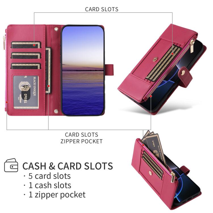 Funda de cuero tipo cartera con cremallera y bloqueo RFID para Samsung Galaxy A16/26 (roja)