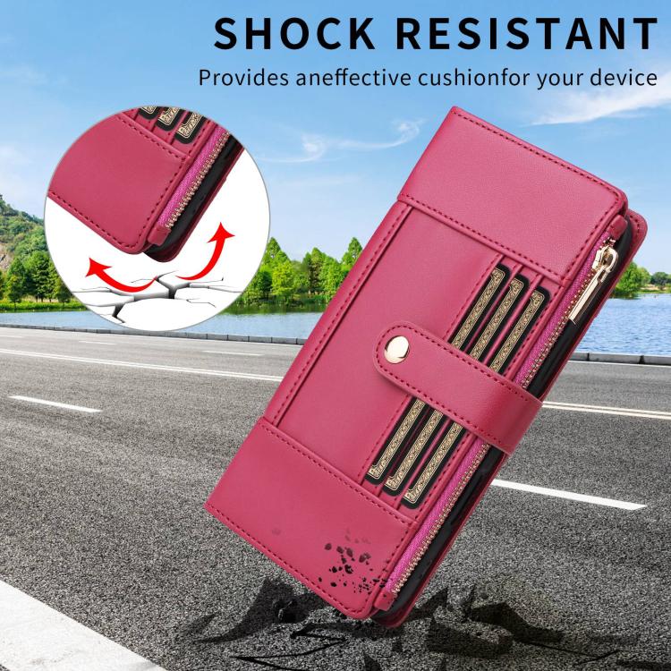 Funda de cuero tipo cartera con cremallera y bloqueo RFID para Samsung Galaxy A16/26 (roja)