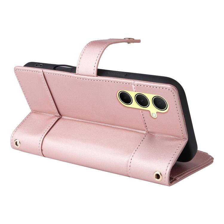 Funda de cuero tipo cartera con cremallera y bloqueo RFID para Samsung Galaxy A35 5G (oro rosa)