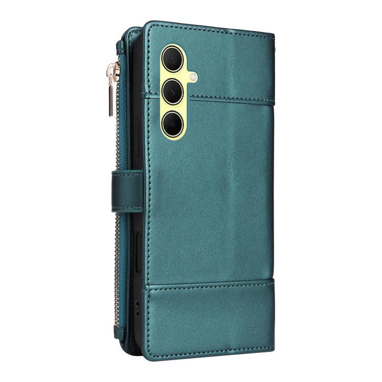 Funda de cuero tipo cartera con cremallera y bloqueo RFID para Samsung Galaxy A35 5G (verde)