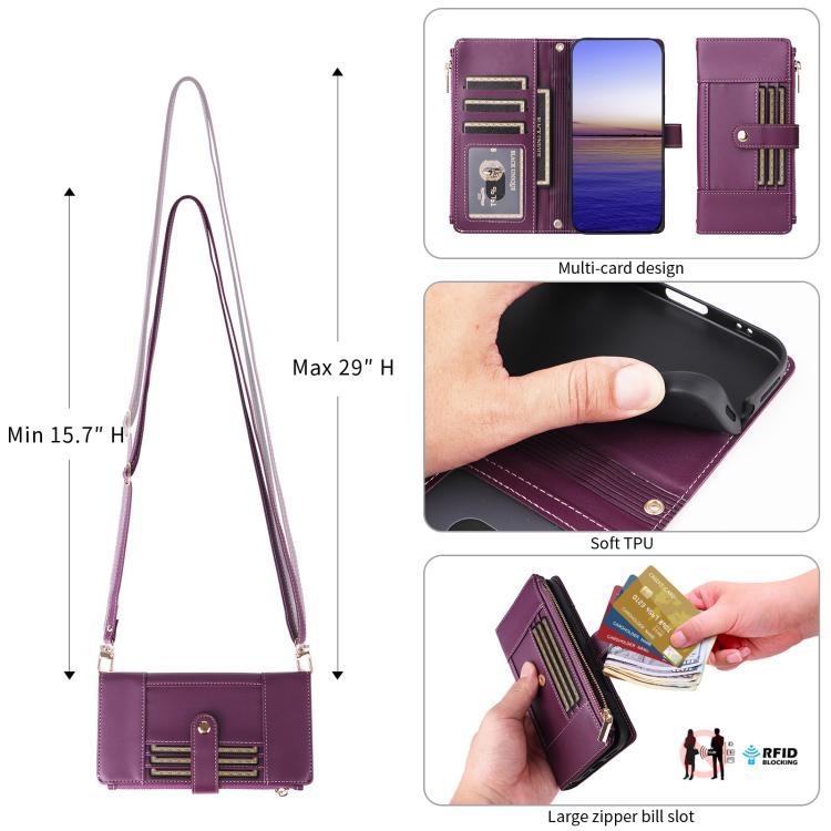 Funda de cuero tipo cartera con cremallera y bloqueo RFID para Samsung Galaxy A35 5G (morado)