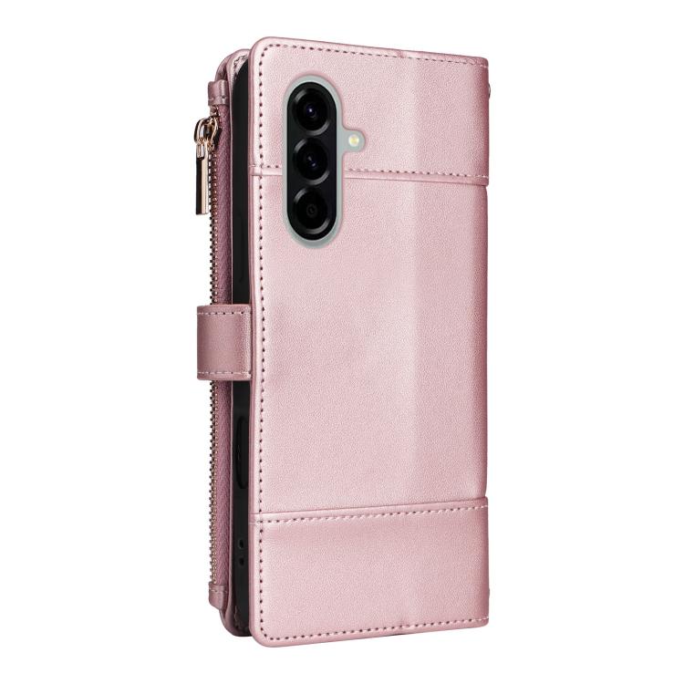 Funda de cuero tipo cartera con cremallera y bloqueo RFID para Samsung Galaxy A36 5G (oro rosa)