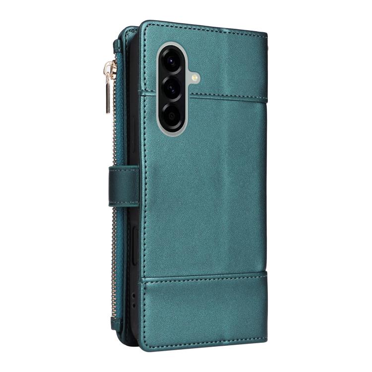 Funda de cuero tipo cartera con cremallera y bloqueo RFID para Samsung Galaxy A36 5G (verde)