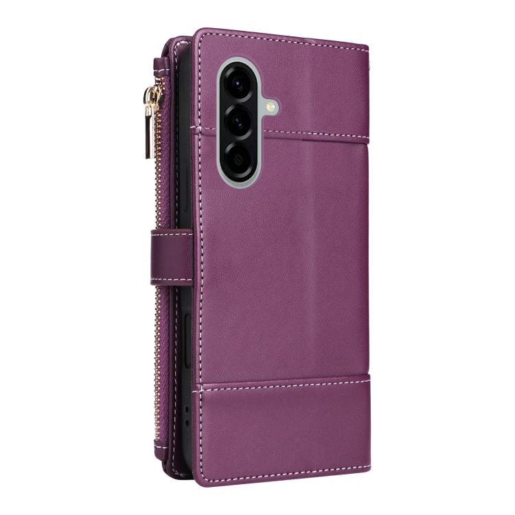 Funda de cuero tipo cartera con cremallera y bloqueo RFID para Samsung Galaxy A36 5G (morado)