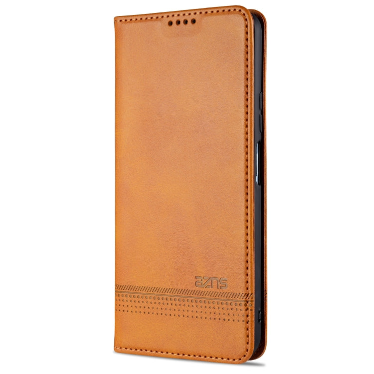 Para Huawei Honor V30 AZNS Funda de cuero con tapa magnética con textura de becerro horizontal con ranuras para tarjetas, soporte y billetera (marrón claro)