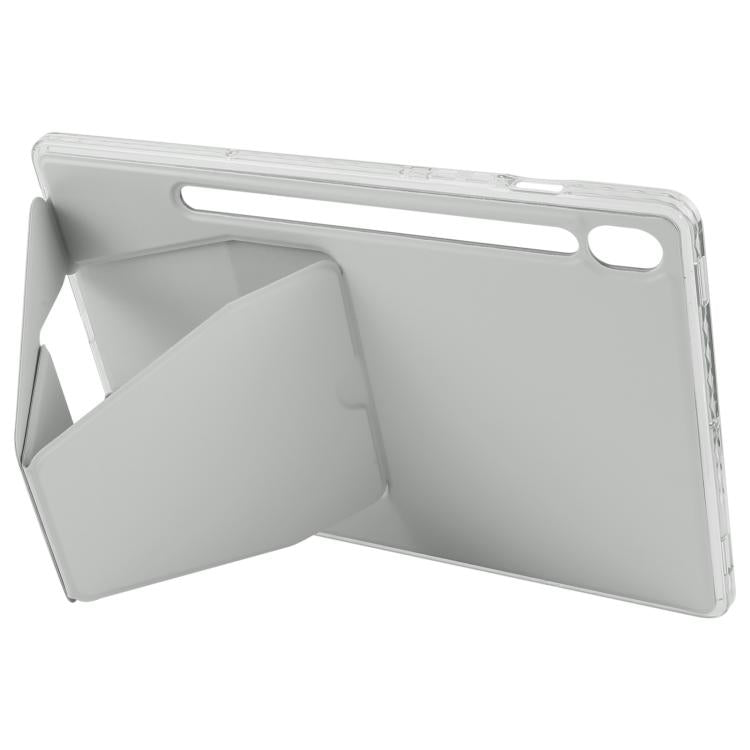 Funda plegable con soporte magnético y parte trasera de cuero acrílico para Samsung Galaxy Tab S10 FE/S9 (gris)
