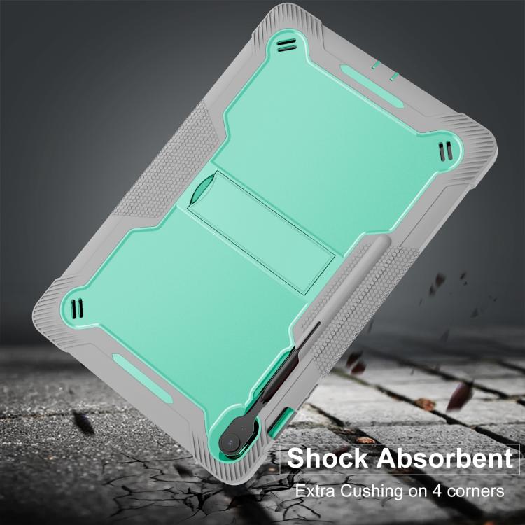 Funda híbrida de silicona a prueba de golpes para Samsung Galaxy Tab S10 FE+ con soporte (verde menta y gris)
