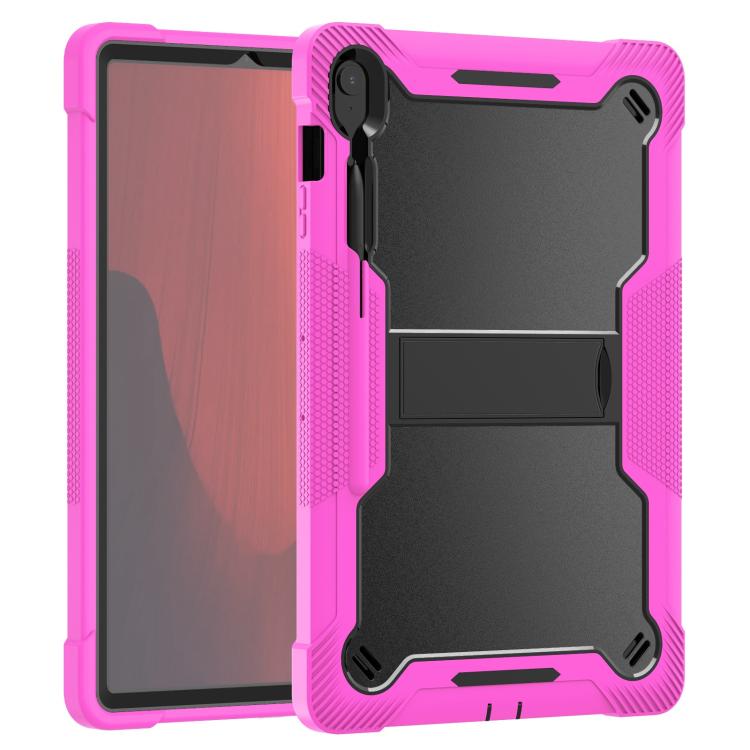 Funda híbrida de silicona a prueba de golpes para Samsung Galaxy Tab S10 FE+ con soporte (negro, rosa y rojo)