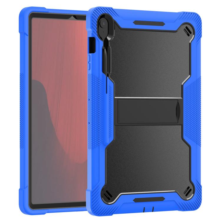 Funda híbrida de silicona a prueba de golpes para Samsung Galaxy Tab S10 FE+ con soporte (negro y azul oscuro)