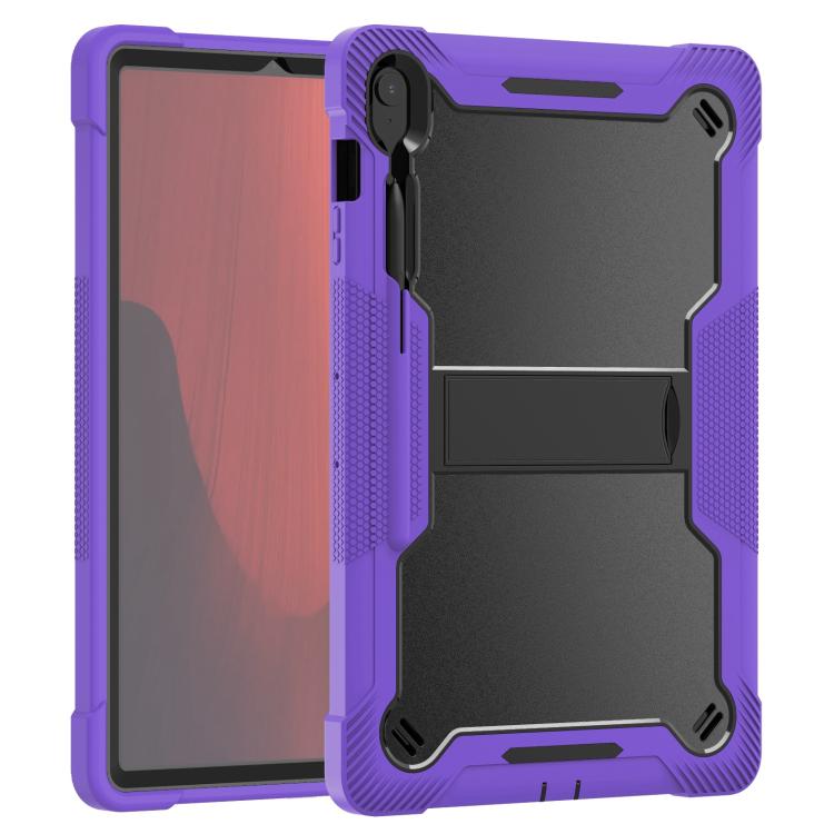 Funda híbrida de silicona a prueba de golpes para Samsung Galaxy Tab S10 FE+ con soporte (negro y morado)
