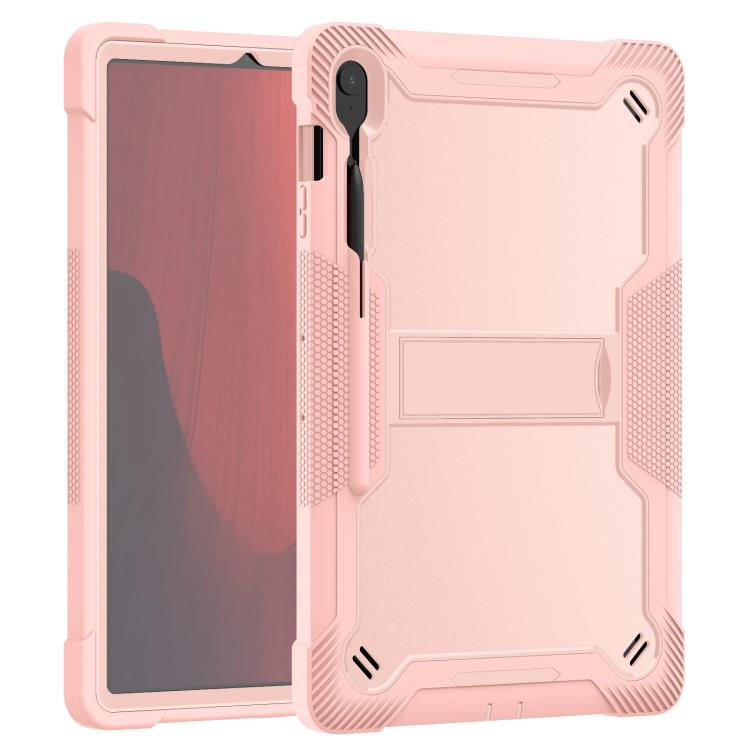 Funda híbrida de silicona a prueba de golpes para Samsung Galaxy Tab S10 FE+ con soporte (oro rosa)