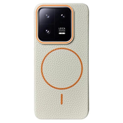 Funda de TPU con diseño de círculo fino MagSafe Litchi Grain para Xiaomi 13 (blanco y naranja)