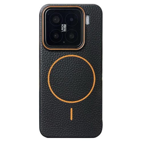 Funda de TPU con diseño de círculo fino MagSafe Litchi Grain para Xiaomi 15 Pro (negro y naranja)