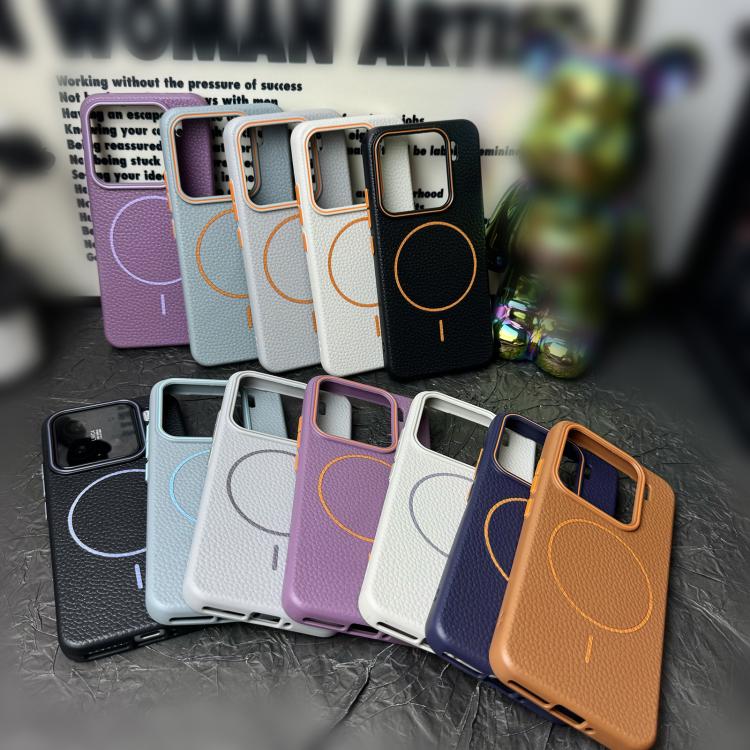 Funda de TPU con diseño de círculo fino MagSafe Litchi Grain para Xiaomi 15 (blanco y naranja)
