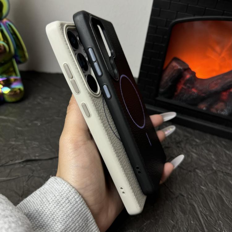 Funda de TPU con diseño de círculo fino MagSafe y textura de lichi para Samsung Galaxy S22+ 5G (gris y naranja)