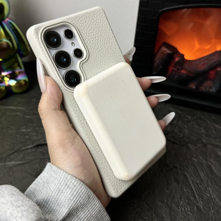 Funda de TPU con diseño de círculo fino MagSafe y textura de lichi para Samsung Galaxy S24 FE 5G (gris y naranja)