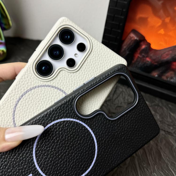 Funda de TPU con textura de lichi MagSafe para Samsung Galaxy S22+ 5G (morado atardecer)