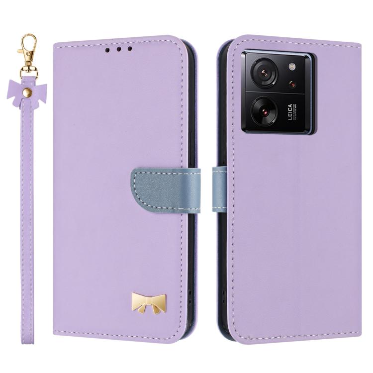 Funda de cuero con lazo metálico y correa para la mano para Xiaomi 13T/13T Pro (morado)