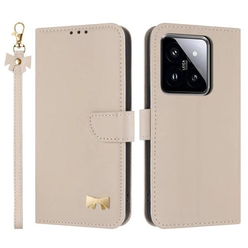 Funda de cuero con lazo metálico y correa para la mano para Xiaomi 14 (albaricoque)