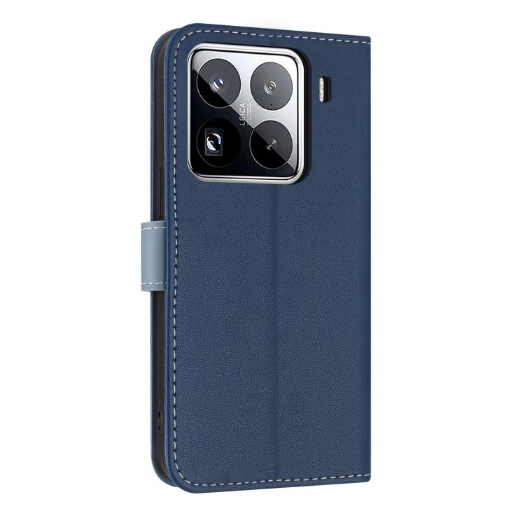 Funda de cuero con lazo metálico y correa para la mano para Xiaomi 15 Pro (azul oscuro)