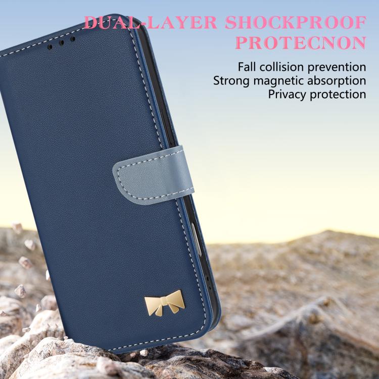Funda de cuero con lazo metálico y correa para la mano para Xiaomi 15 Pro (azul oscuro)