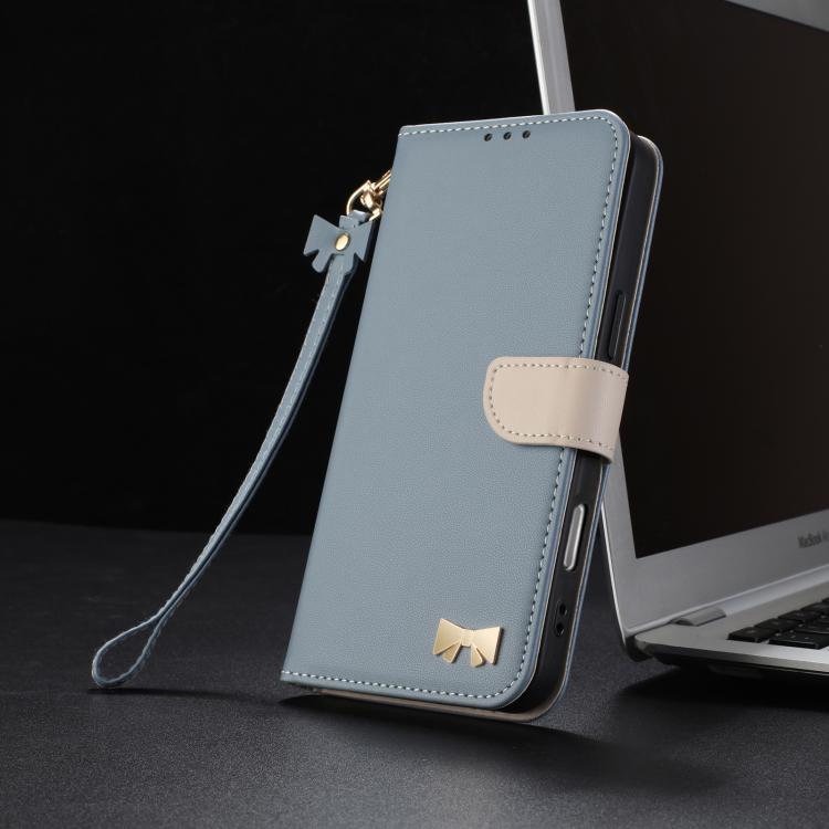 Funda de cuero con lazo metálico y correa para la mano para Xiaomi 14T (azul claro)