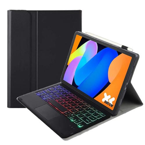 Funda ultrafina de cuero con teclado Bluetooth, retroiluminación desmontable y panel táctil para Lenovo Xiaoxin Pad 11 2025 AM31-AS (negro)