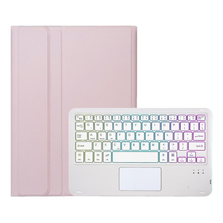 Funda ultrafina de cuero con teclado Bluetooth, retroiluminación desmontable y panel táctil para Lenovo Xiaoxin Pad 11 2025 AM31-AS (rosa y blanco)