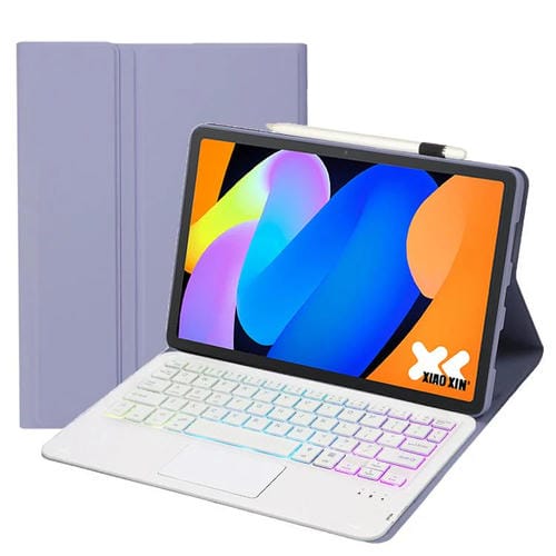 Funda ultrafina de cuero con teclado Bluetooth, retroiluminación desmontable y panel táctil para Lenovo Xiaoxin Pad 11 2025 AM31-AS (blanco lavanda)
