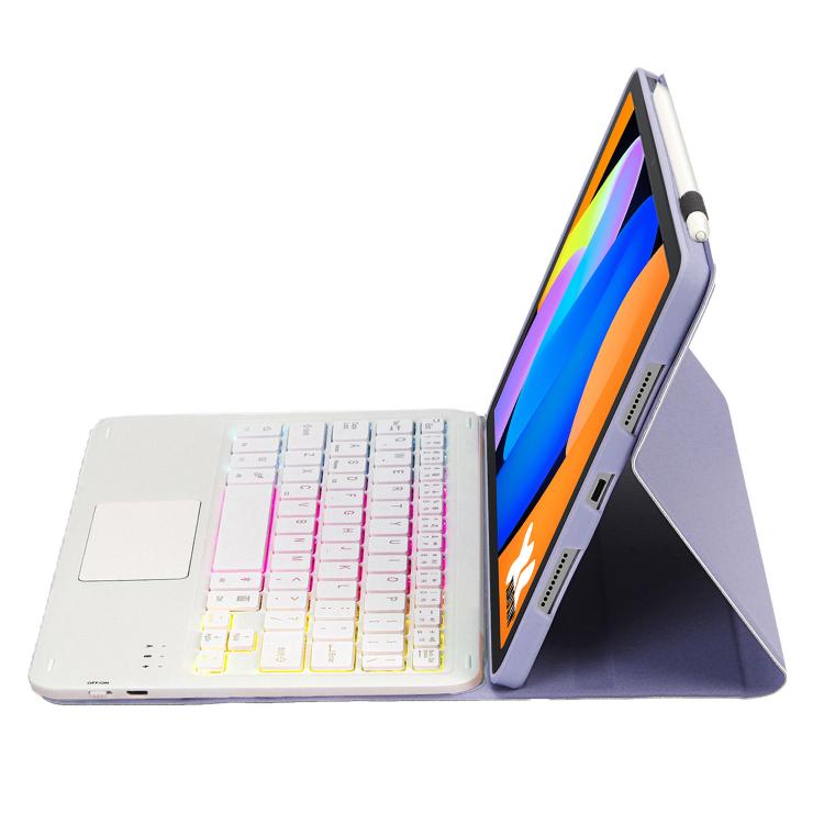 Funda ultrafina de cuero con teclado Bluetooth, retroiluminación desmontable y panel táctil para Lenovo Xiaoxin Pad 11 2025 AM31-AS (blanco lavanda)