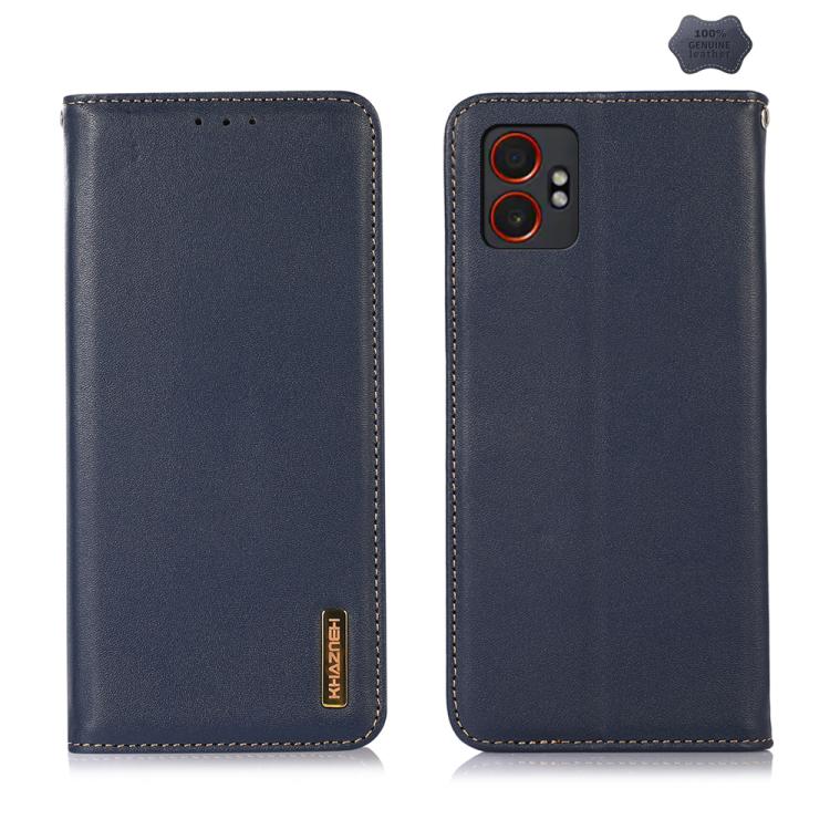 Funda de piel de vacuno KHAZNEH Nappa con capa superior para Samsung Galaxy XCover7 Pro (azul)